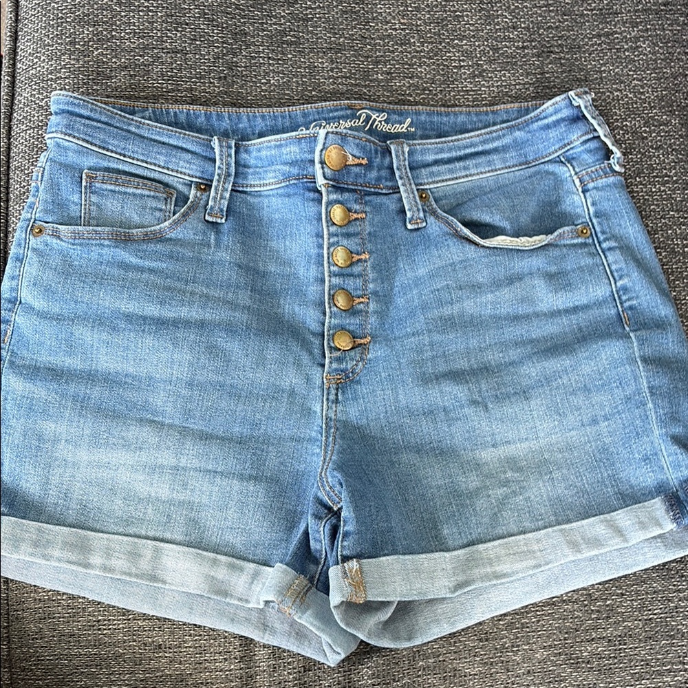 Universal Thread Blue Jean Shorts with Cuffed Hems and Distressed Details